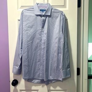 Vince Camuto Long sleeve dress shirt 100% cotton men’s neck 17  34/35 blue print